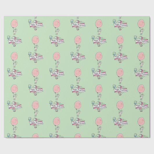 Niedlich Bunny Holding a Balloon Happy Birthday Geschenkpapier (Flach)