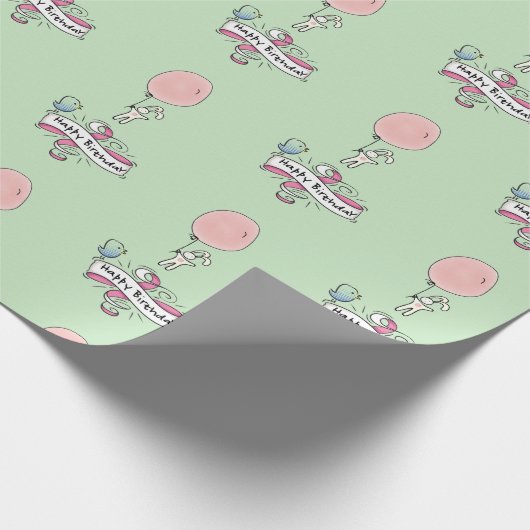 Niedlich Bunny Holding a Balloon Happy Birthday Geschenkpapier (Ecke)