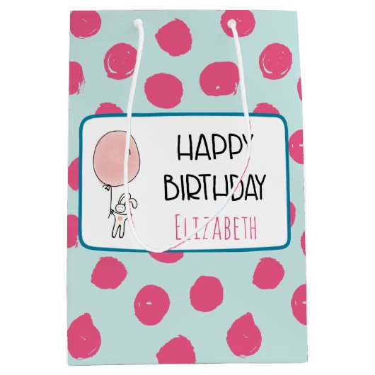 Niedlich Bunny Holding a Balloon Happy Birthday Mittlere Geschenktüte (Vorderseite)