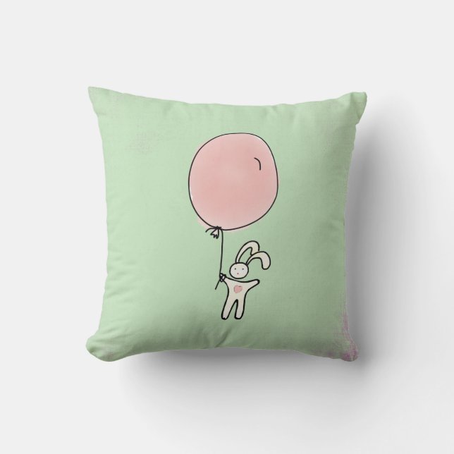 Niedlich Bunny Holding a Balloon Kissen (Vorderseite)
