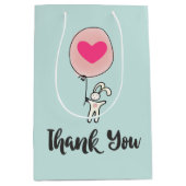 Niedlich Bunny Holding a Balloon mit Herz Danke Mittlere Geschenktüte (Vorderseite)