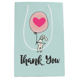 Niedlich Bunny Holding a Balloon mit Herz Danke Mittlere Geschenktüte