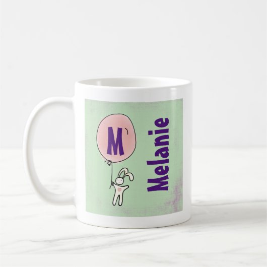 Niedlich Bunny Holding a Balloon Monogram Kaffeetasse (Links)