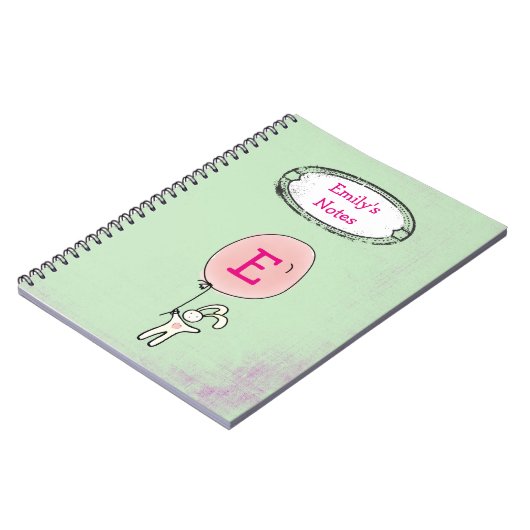 Niedlich Bunny Holding a Balloon Monogram Notizblock (Linke Seite)