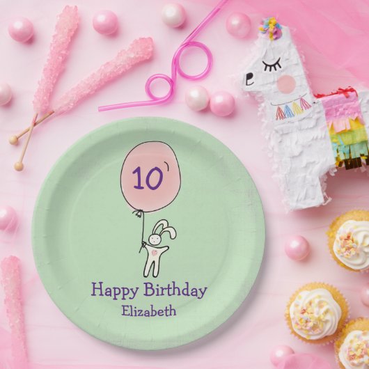 Niedlich Bunny Holding a Balloon Pappteller (Party)