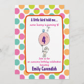 Niedlich Bunny Holding a Balloon Polka Dot Birthda Einladung (Vorne/Hinten)