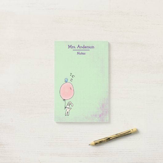 Niedlich Bunny Holding a Balloon Post-it Klebezettel (Auf Schreibtisch)