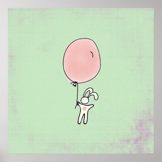 Niedlich Bunny Holding a Balloon Poster (Vorne)