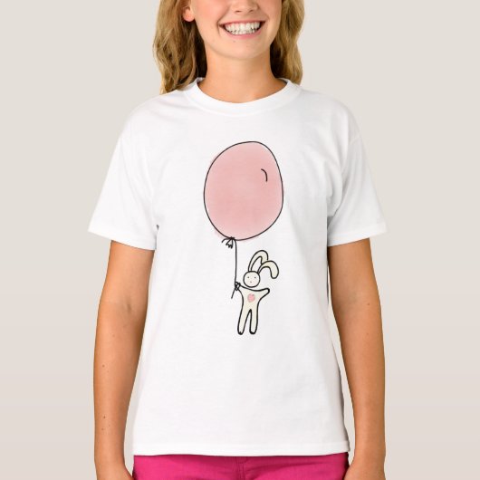 Niedlich Bunny Holding a Balloon T-Shirt (Vorderseite)