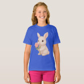 Niedlich Bunny Holding Blume Girls' T - Shirt (Vorne ganz)