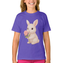 Niedlich Bunny Holding Blume Girls' T - Shirt