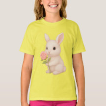 Niedlich Bunny Holding Blume Girls' T - Shirt