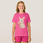 Niedlich Bunny Holding Blume Girls' T - Shirt (Vorne ganz)