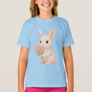 Niedlich Bunny Holding Blume Girls' T - Shirt