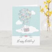 Niedlich Bunny Hot Air Ballon Geburtstag Karte (Gelbe Blume)