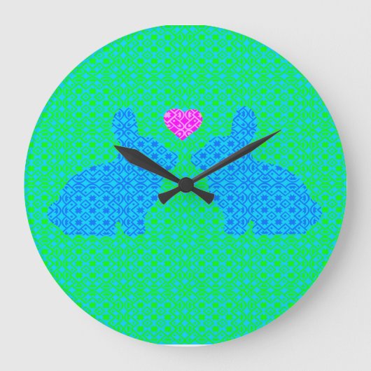 Niedlich Bunny Liebe Große Wanduhr (Vorderseite)