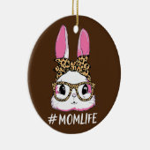 Niedlich Bunny Mama Life Leopard Messy Bun Brille Keramik Ornament (Rechts)