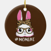 Niedlich Bunny Mama Life Leopard Messy Bun Brille Keramik Ornament (Hinten)