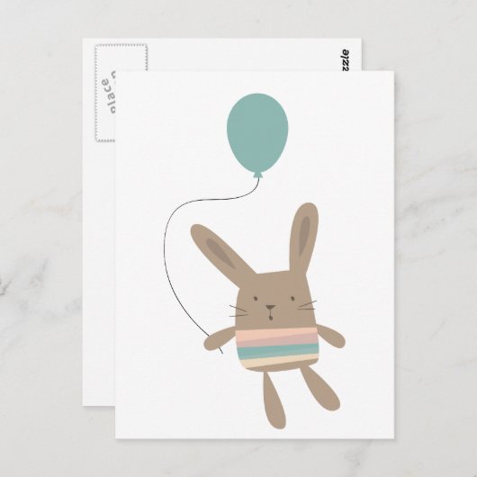 Niedlich Bunny mit Balloon Postkarte (Vorne/Hinten)