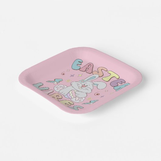 Niedlich Bunny Oaster Vibes Pastel Spring Party Pappteller (Gewinkelt)
