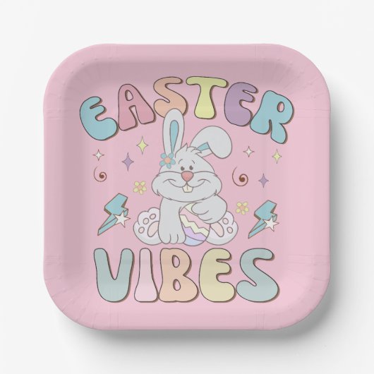 Niedlich Bunny Oaster Vibes Pastel Spring Party Pappteller (Vorderseite)
