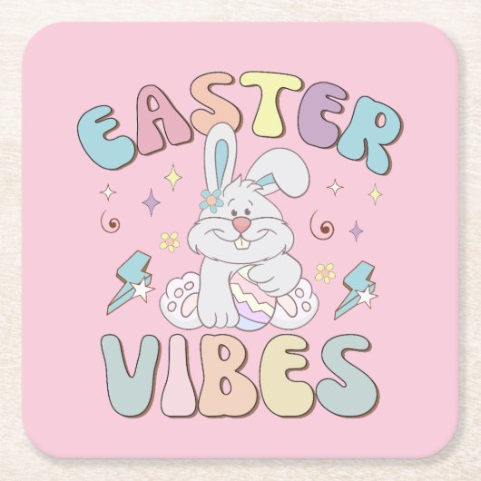 Niedlich Bunny Oaster Vibes Pastel Spring Party Rechteckiger Pappuntersetzer (Vorderseite)
