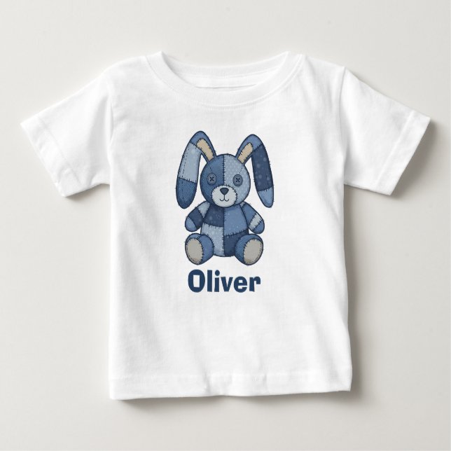 Niedlich Bunny Patchwork Denim Baby T-shirt (Vorderseite)