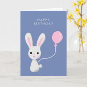 Niedlich Bunny Pink Ballon Happy Birthday Karte (Gelbe Blume)