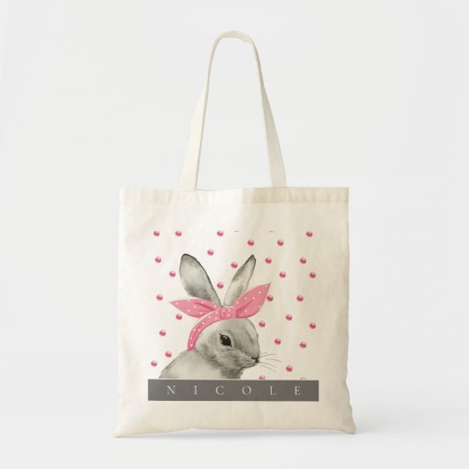Niedlich Bunny Pink Bow Personalisiert Tragetasche (Vorne)