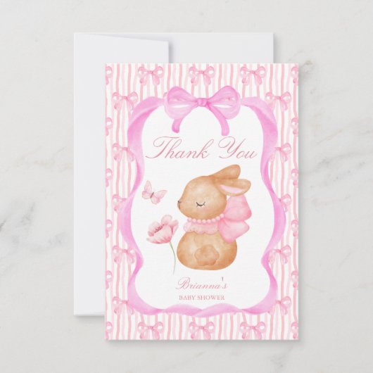 Niedlich Bunny Pink Bugborge Girls Babydusche Dankeskarte (Vorderseite)