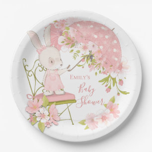 Niedlich Bunny Pink Florals Girl Baby Dusche Pappteller