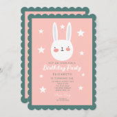 Niedlich Bunny Pink Green Lila Stars Geburtstag Einladung (Vorne/Hinten)