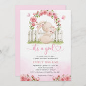 Niedlich Bunny Pink Wassercolor Boho Girl Babydusc Einladung (Vorne/Hinten)