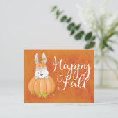 Niedlich Bunny Pumpkin Happy Fall Gruß Postkarte (Stehend Vorderseite)