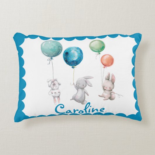 Niedlich Bunny Rabbit Balloon Lumbar Dekokissen (Vorderseite)