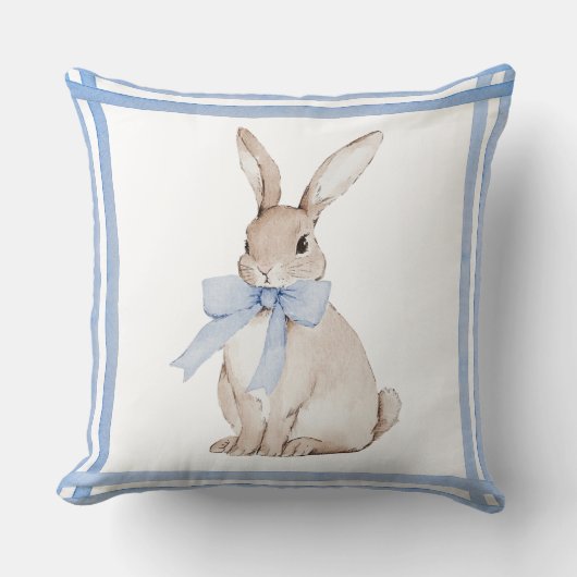 Niedlich Bunny Rabbit Blue Vintag Kissen (Vorderseite)