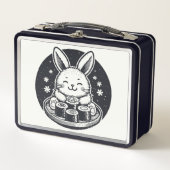 Niedlich Bunny Rabbit Eating Sushi Japanisch Kawai Metall Brotdose (Vorderseite)