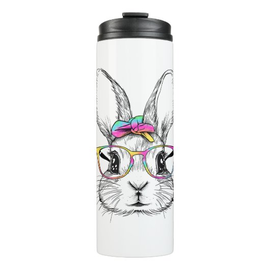 Niedlich Bunny Rabbit Face Gefärbte Krawatte Glass Thermosbecher (Vorderseite)