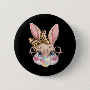 Niedlich Bunny Rabbit Face Leopard Bow Girls Happy Button