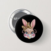 Niedlich Bunny Rabbit Face Leopard Bow Girls Happy Button (Vorne & Hinten)