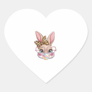 Niedlich Bunny Rabbit Face Leopard Bow Girls Happy Herz-Aufkleber