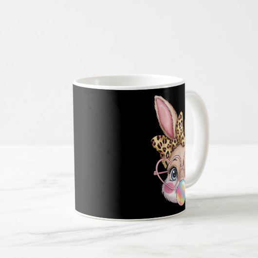 Niedlich Bunny Rabbit Face Leopard Bow Girls Happy Kaffeetasse (VorderseiteRechts)