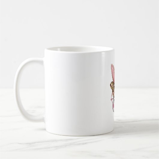 Niedlich Bunny Rabbit Face Leopard Bow Girls Happy Kaffeetasse (Links)
