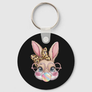 Niedlich Bunny Rabbit Face Leopard Bow Girls Happy Schlüsselanhänger