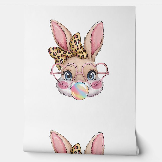 Niedlich Bunny Rabbit Face Leopard Bow Girls Happy Tapete (Abrollen)