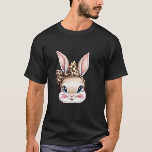 Niedlich Bunny Rabbit Face Leopard Coquette Bow Gi T-Shirt (Vorderseite)
