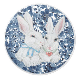 Niedlich Bunny Rabbit Navy Blue Blume Butterfly Gi Keramikknauf