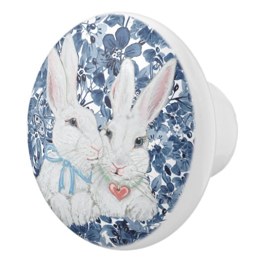 Niedlich Bunny Rabbit Navy Blue Blume Butterfly Gi Keramikknauf (Rechts)