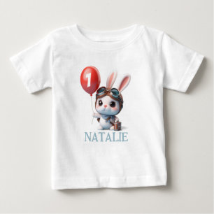 Niedlich Bunny Red Balloon 1. Geburtstagskrabbit Baby T-shirt