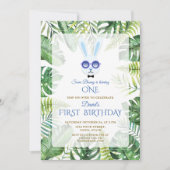 Niedlich Bunny Tropical Greenerity Junge 1. Geburt Einladung (Vorderseite)